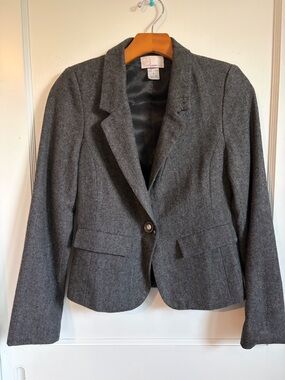 Gray Tailored Single-Button Women's Wool Blend Blazer